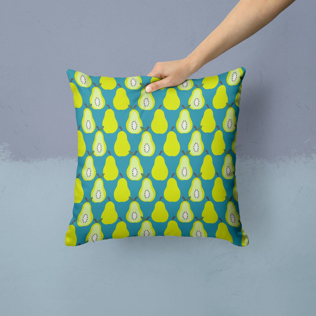 Pears on Green Decorative Throw Pillow 14x14 Indoor Outdoor Accent Cushion, Fabric Cover with Insert for Sofa, Bed, Porch & Living Room