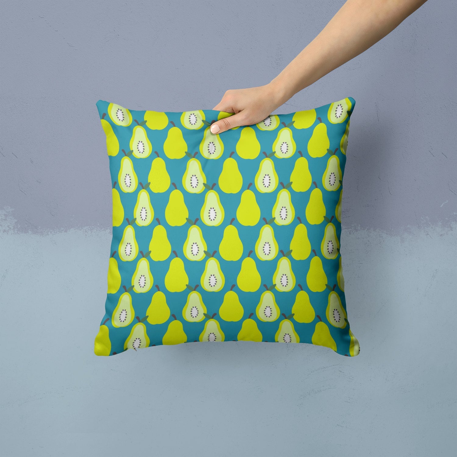 Pears on Green Decorative Throw Pillow 14x14 Indoor Outdoor Accent Cushion, Fabric Cover with Insert for Sofa, Bed, Porch & Living Room