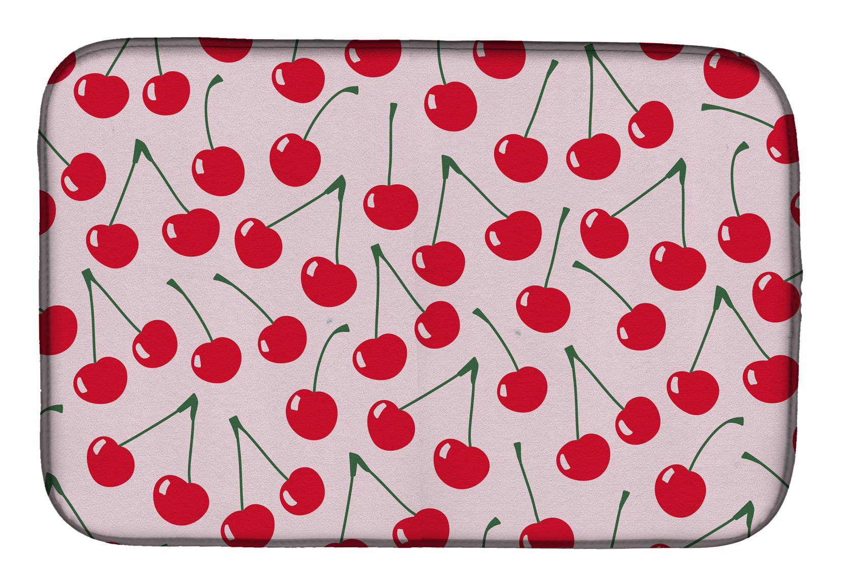 Cherries on Pink Dish Drying Mat Absorbent Dish Drying Mat Pad for Kitchen Counter Dish Drainer Mat for Countertop, 14 x 21", Multicolor
