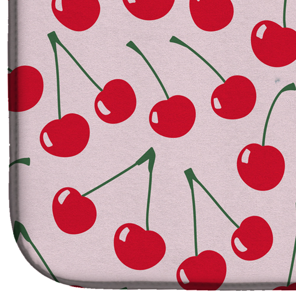 Cherries on Pink Dish Drying Mat Absorbent Dish Drying Mat Pad for Kitchen Counter Dish Drainer Mat for Countertop, 14 x 21", Multicolor