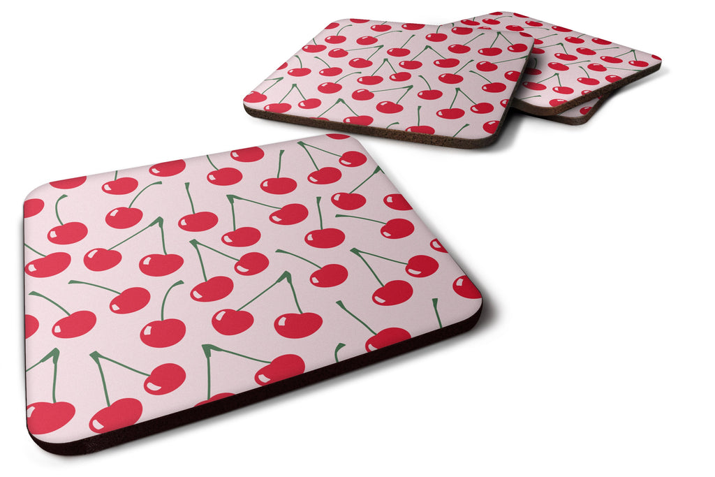 Cherries on Pink Foam Coasters Set of 4 Cup Coasters for Indoor Outdoor, Tabletop Protection, Anti Slip, Mouse pad Material
