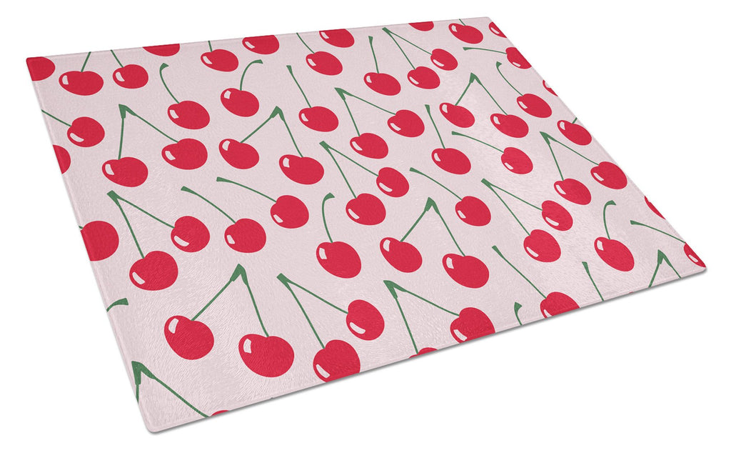 Cherries on Pink Cutting Board Tempered Glass Kitchen Cutting Surface, Heat Resistant Chopping, Non-Slip Feet, Food Prep & Serving
