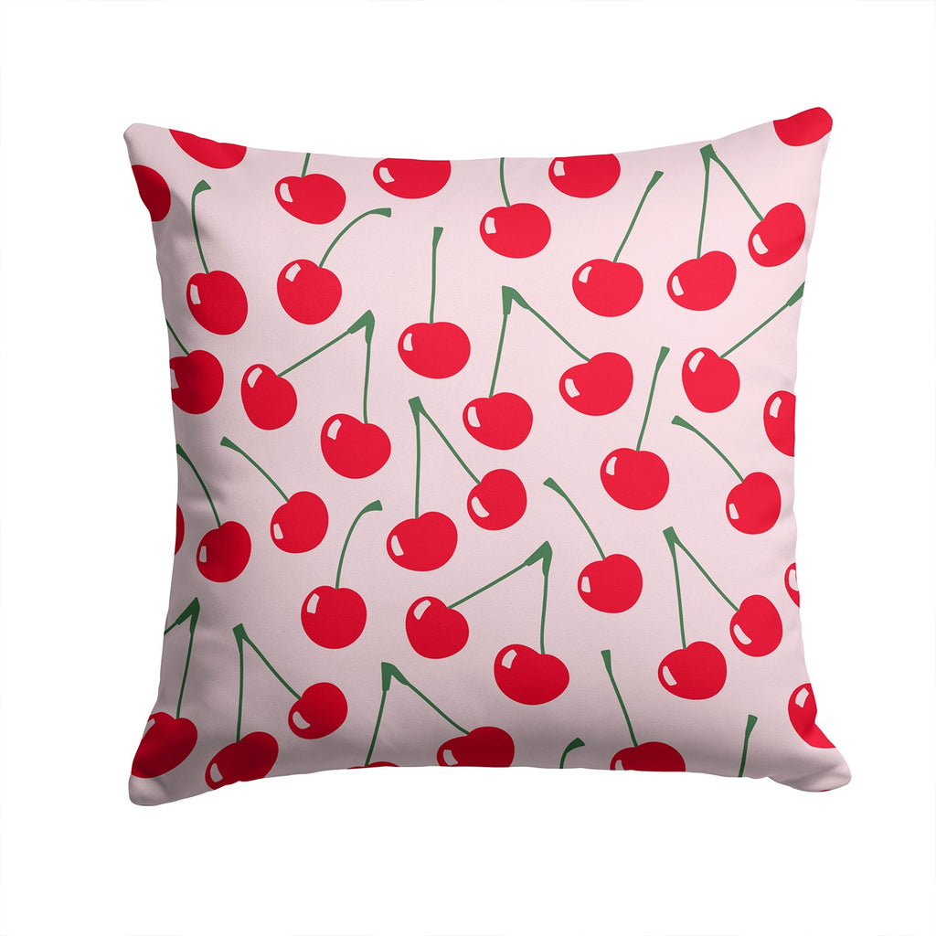 Cherries on Pink Decorative Throw Pillow 14x14 Indoor Outdoor Accent Cushion, Fabric Cover with Insert for Sofa, Bed, Porch & Living Room