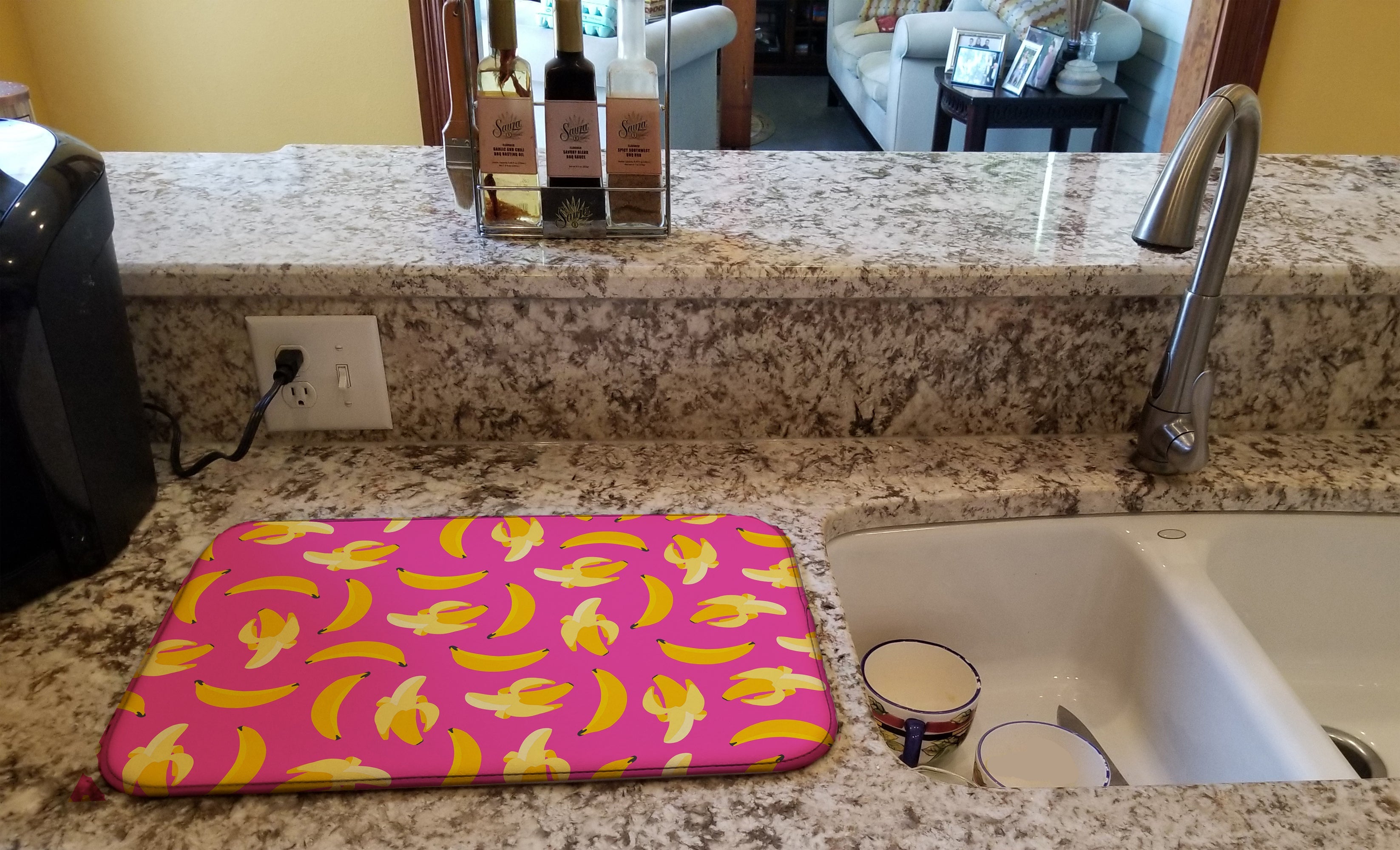 Bananas on Pink Dish Drying Mat Absorbent Dish Drying Mat Pad for Kitchen Counter Dish Drainer Mat for Countertop, 14 x 21", Multicolor