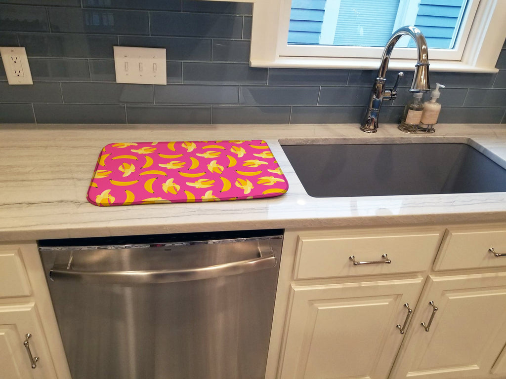 Bananas on Pink Dish Drying Mat Absorbent Dish Drying Mat Pad for Kitchen Counter Dish Drainer Mat for Countertop, 14 x 21", Multicolor