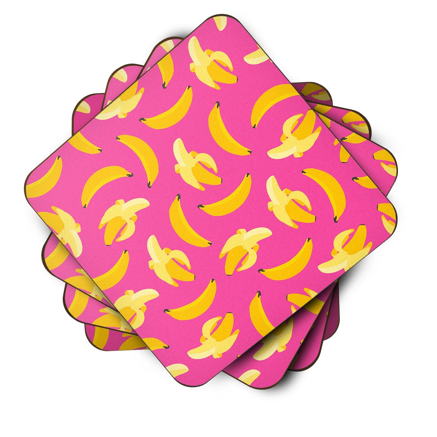Bananas on Pink Foam Coasters Set of 4 Cup Coasters for Indoor Outdoor, Tabletop Protection, Anti Slip, Mouse pad Material