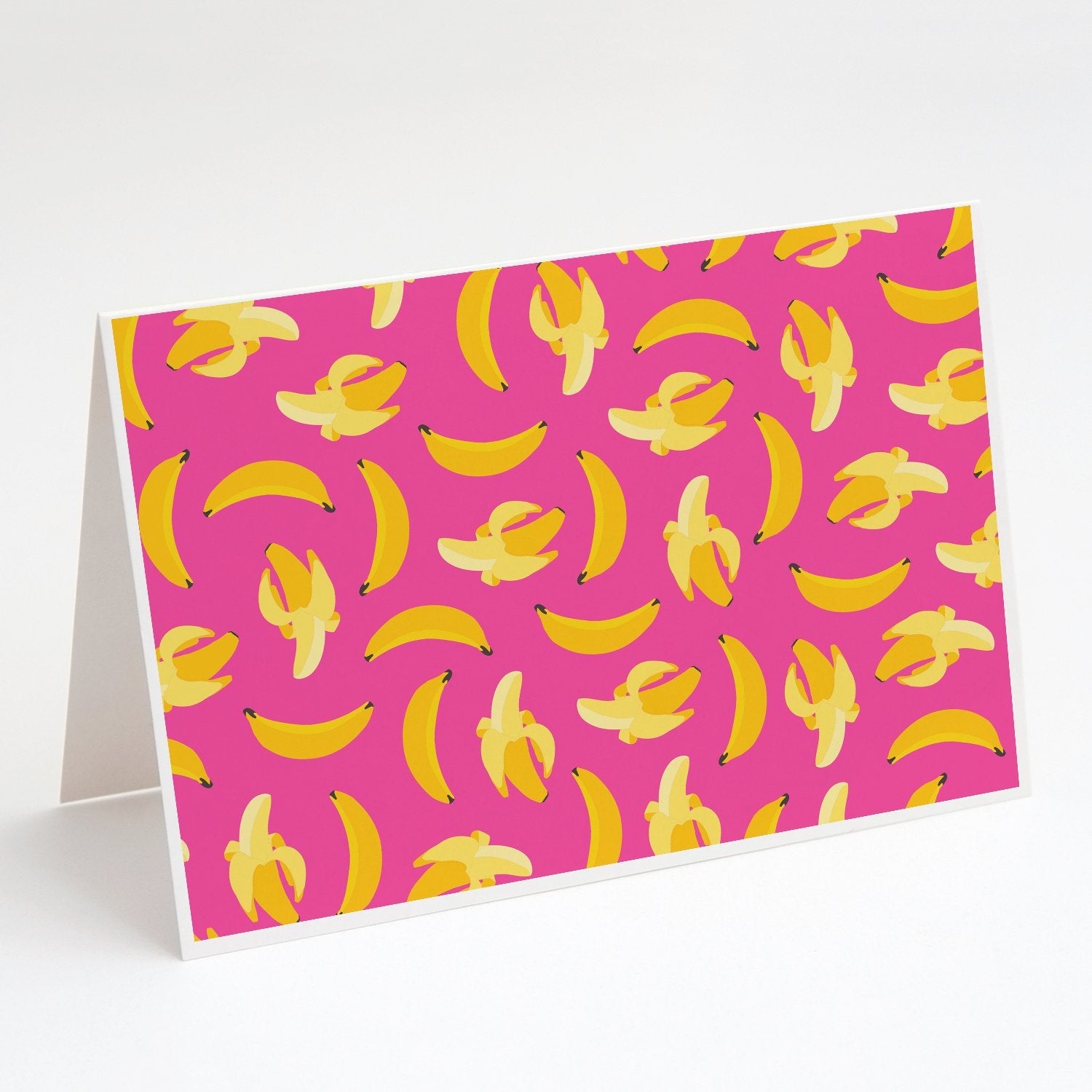 Bananas on Pink Greeting Cards Pack of 8 Blank Cards with Envelopes Whimsical A7 Size 5x7