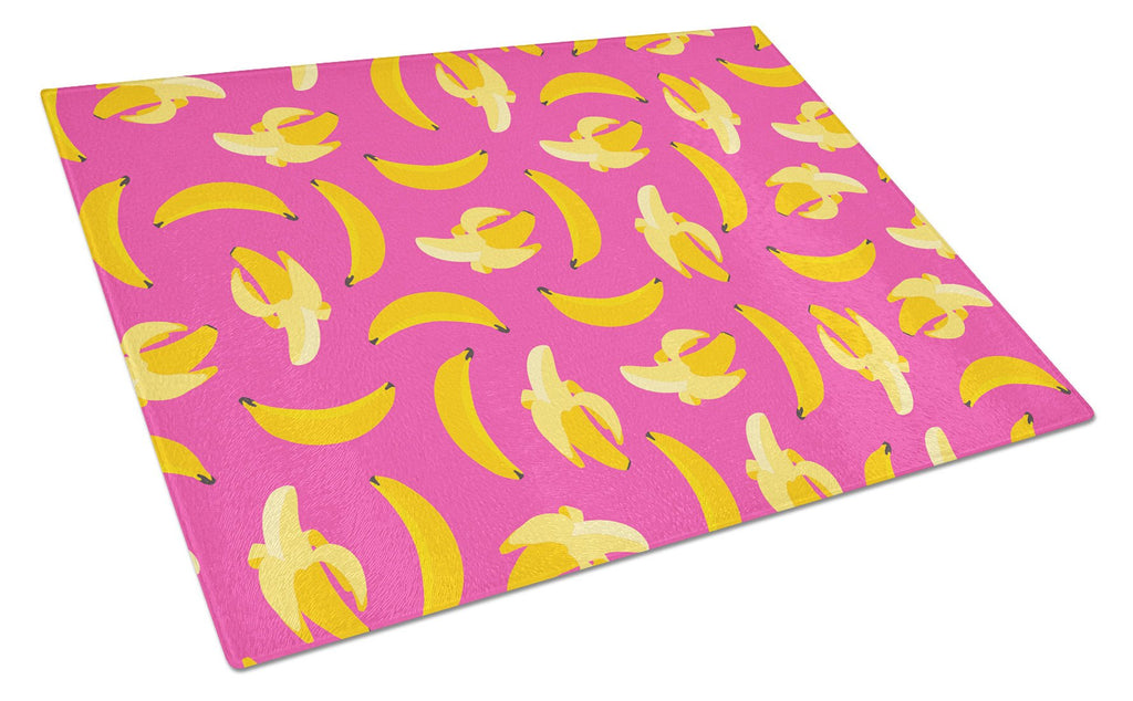 Bananas on Pink Cutting Board Tempered Glass Kitchen Cutting Surface, Heat Resistant Chopping, Non-Slip Feet, Food Prep & Serving