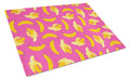 Bananas on Pink Cutting Board Tempered Glass Kitchen Cutting Surface, Heat Resistant Chopping, Non-Slip Feet, Food Prep & Serving