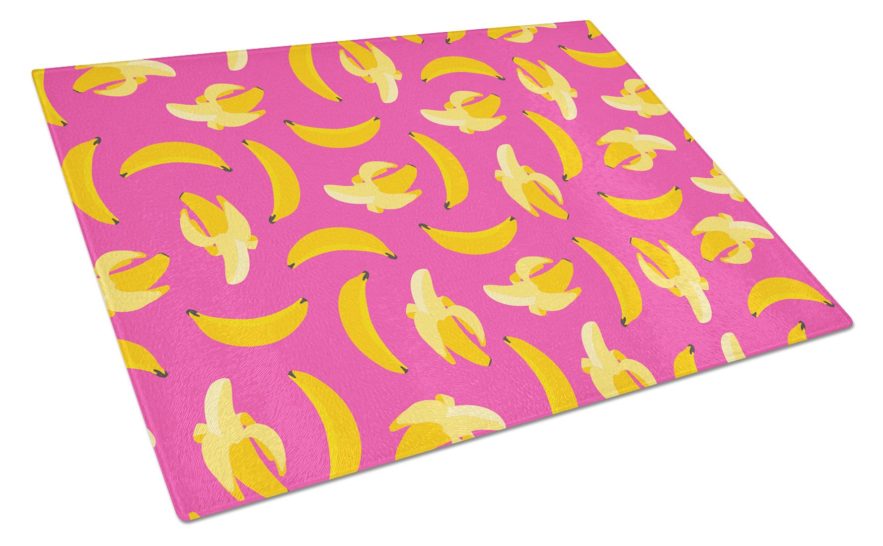 Bananas on Pink Cutting Board Tempered Glass Kitchen Cutting Surface, Heat Resistant Chopping, Non-Slip Feet, Food Prep & Serving
