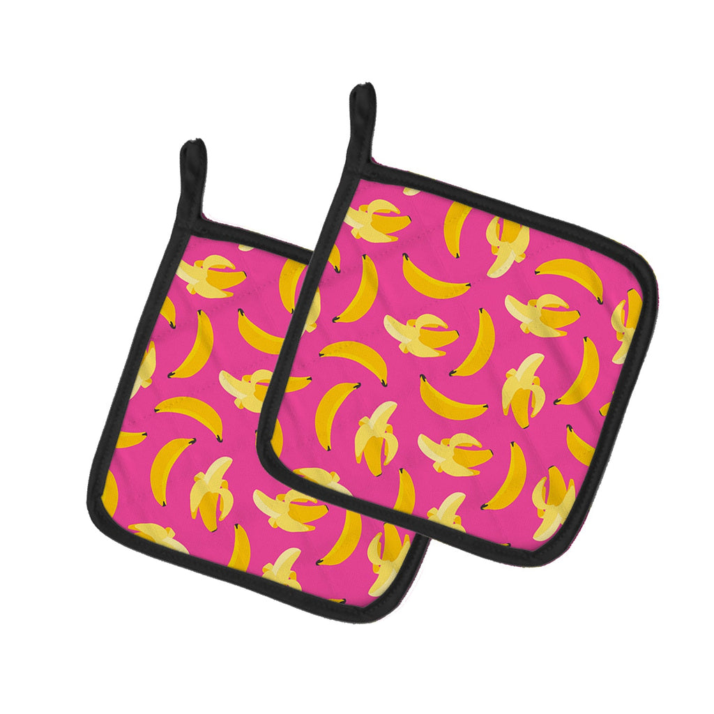 Bananas on Pink Pot Holder Set of 2 Heat Resistant Quilted Hot Pads 7.5 x 7.5 Inch, Insulated Kitchen Trivets for Cooking & Baking