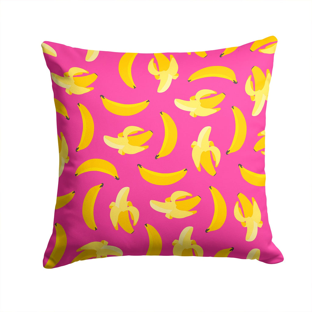 Bananas on Pink Decorative Throw Pillow 14x14 Indoor Outdoor Accent Cushion, Fabric Cover with Insert for Sofa, Bed, Porch & Living Room