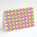Apples on Pink Greeting Cards Pack of 8 Blank Cards with Envelopes Whimsical A7 Size 5x7