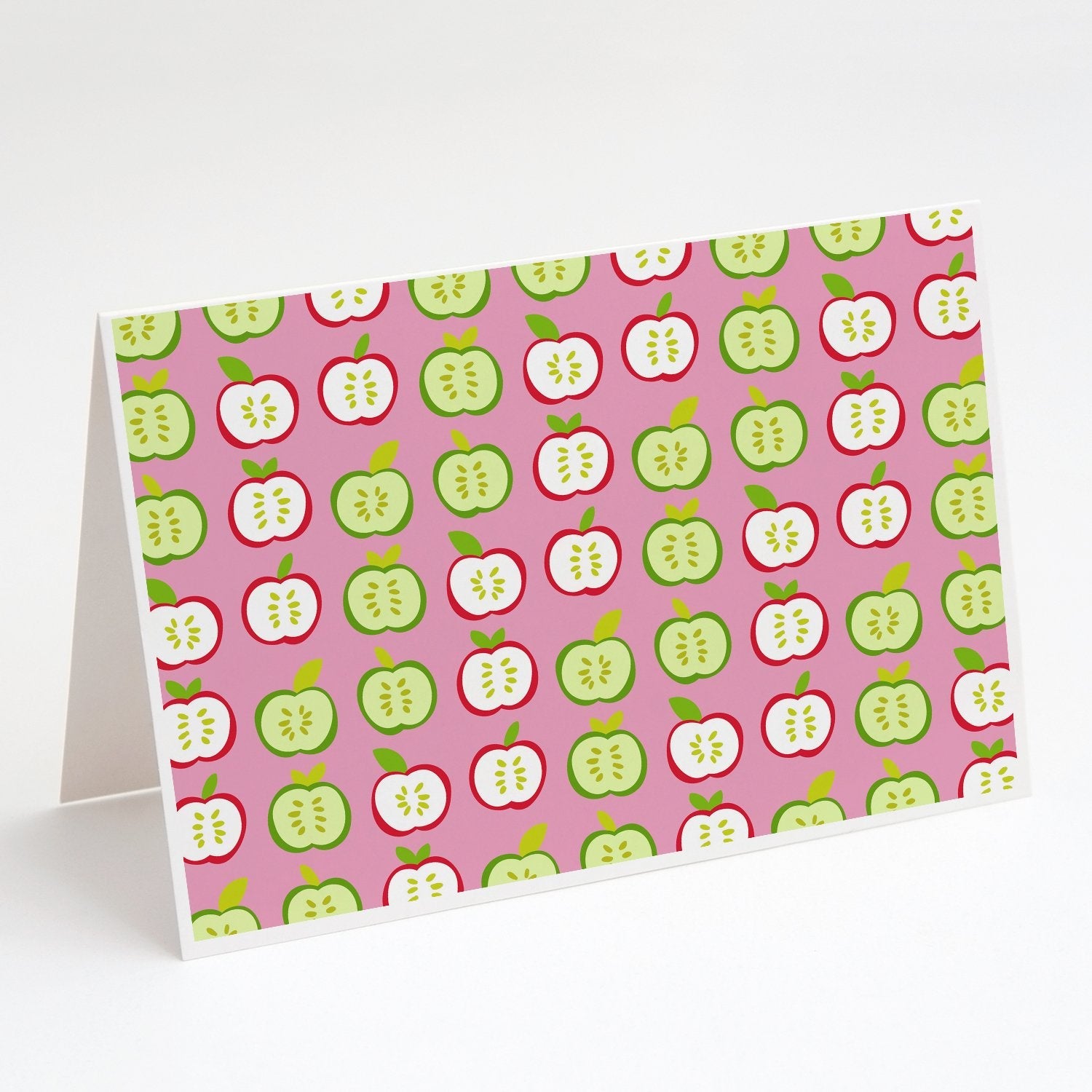 Apples on Pink Greeting Cards Pack of 8 Blank Cards with Envelopes Whimsical A7 Size 5x7