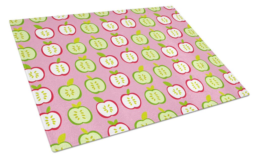 Apples on Pink Cutting Board Tempered Glass Kitchen Cutting Surface, Heat Resistant Chopping, Non-Slip Feet, Food Prep & Serving