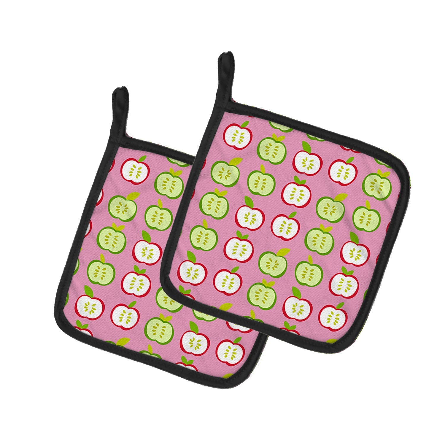 Apples on Pink Pot Holder Set of 2 Heat Resistant Quilted Hot Pads 7.5 x 7.5 Inch, Insulated Kitchen Trivets for Cooking & Baking