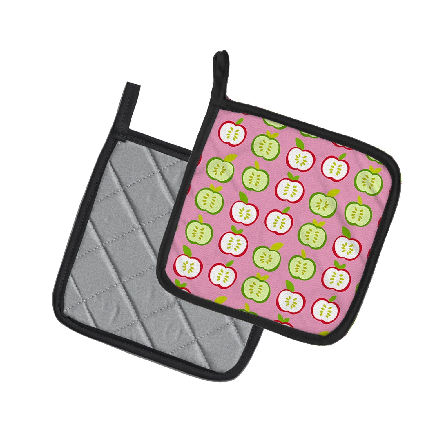 Apples on Pink Pot Holder Set of 2 Heat Resistant Quilted Hot Pads 7.5 x 7.5 Inch, Insulated Kitchen Trivets for Cooking & Baking