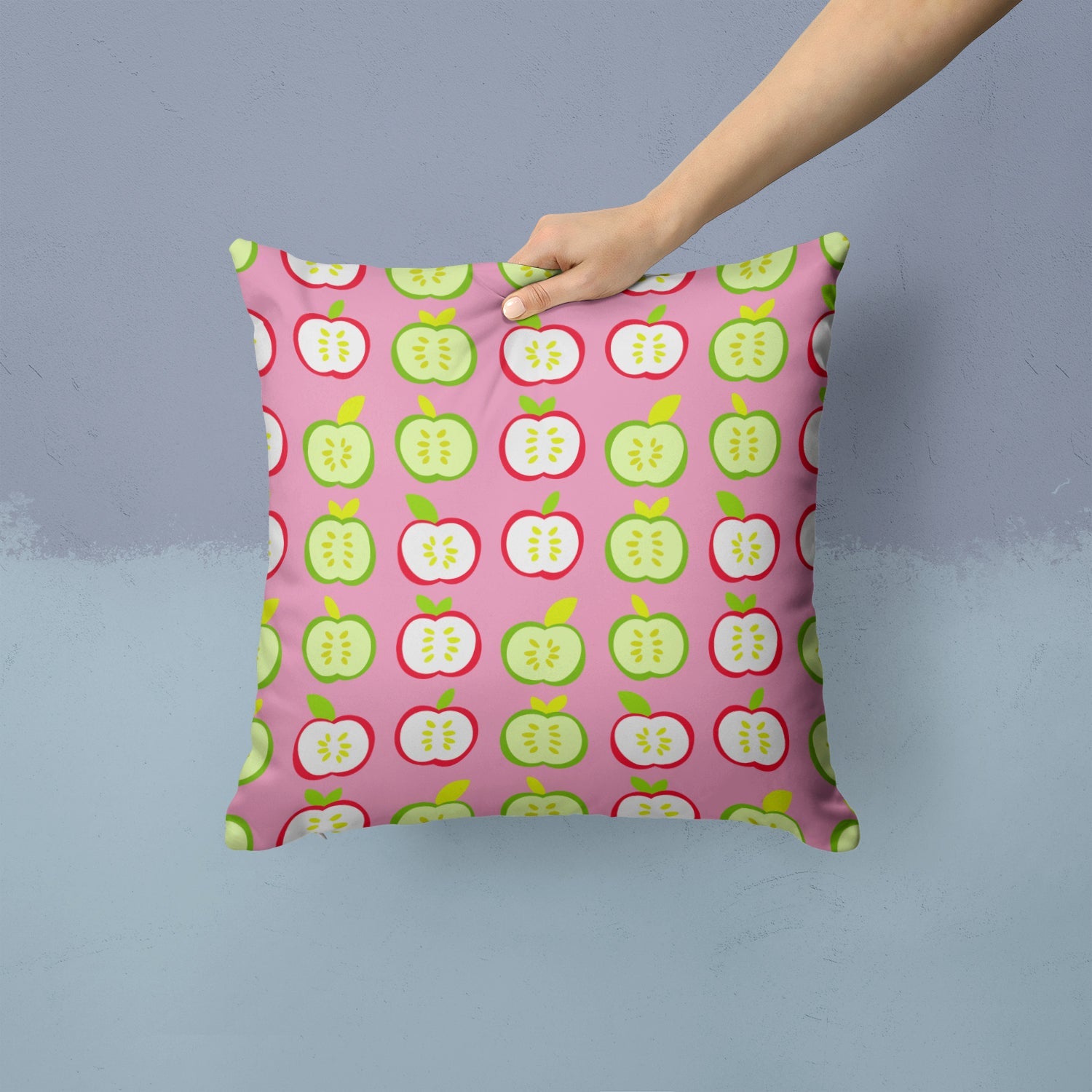 Apples on Pink Decorative Throw Pillow 14x14 Indoor Outdoor Accent Cushion, Fabric Cover with Insert for Sofa, Bed, Porch & Living Room