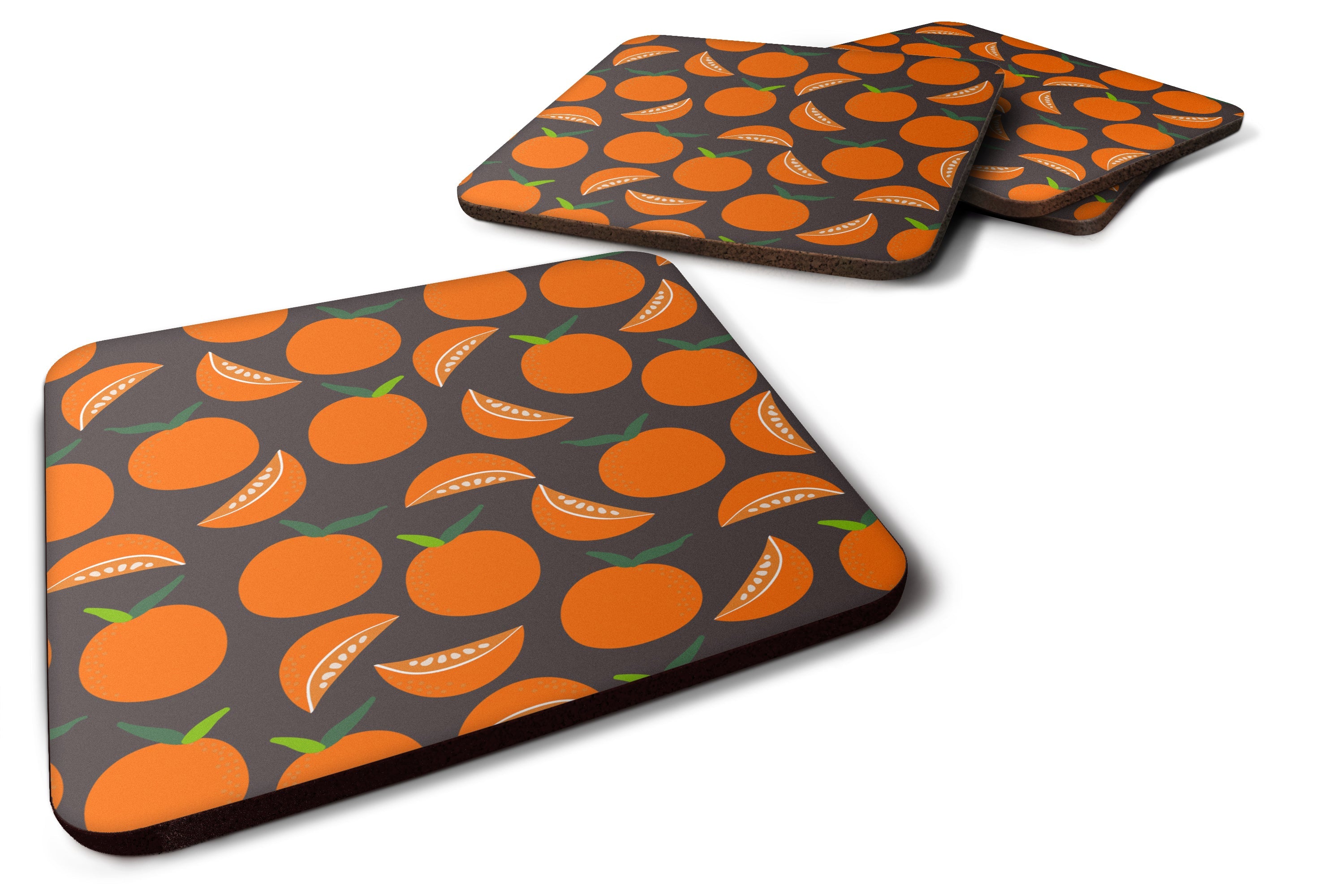 Oranges on Gray Foam Coasters Set of 4 Cup Coasters for Indoor Outdoor, Tabletop Protection, Anti Slip, Mouse pad Material