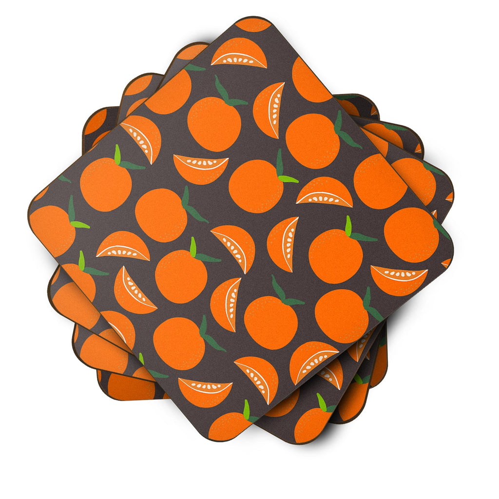 Oranges on Gray Foam Coasters Set of 4 Cup Coasters for Indoor Outdoor, Tabletop Protection, Anti Slip, Mouse pad Material