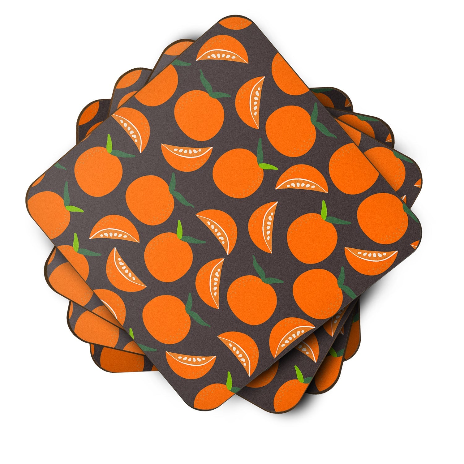 Oranges on Gray Foam Coasters Set of 4 Cup Coasters for Indoor Outdoor, Tabletop Protection, Anti Slip, Mouse pad Material