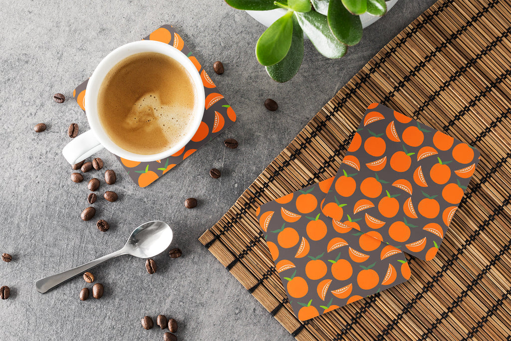 Oranges on Gray Foam Coasters Set of 4 Cup Coasters for Indoor Outdoor, Tabletop Protection, Anti Slip, Mouse pad Material