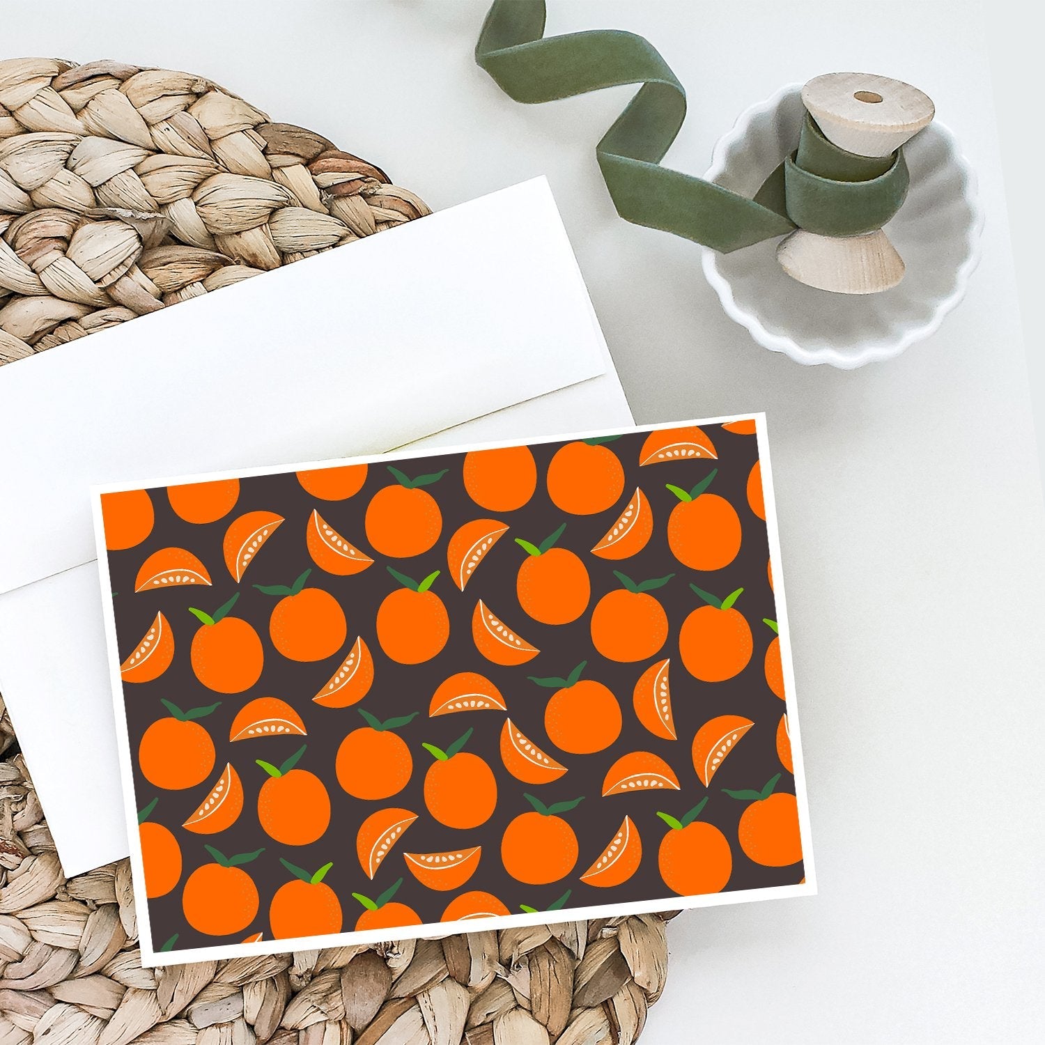Oranges on Gray Greeting Cards Pack of 8 Blank Cards with Envelopes Whimsical A7 Size 5x7