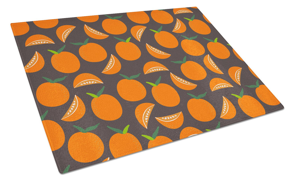 Oranges on Gray Cutting Board Tempered Glass Kitchen Cutting Surface, Heat Resistant Chopping, Non-Slip Feet, Food Prep & Serving