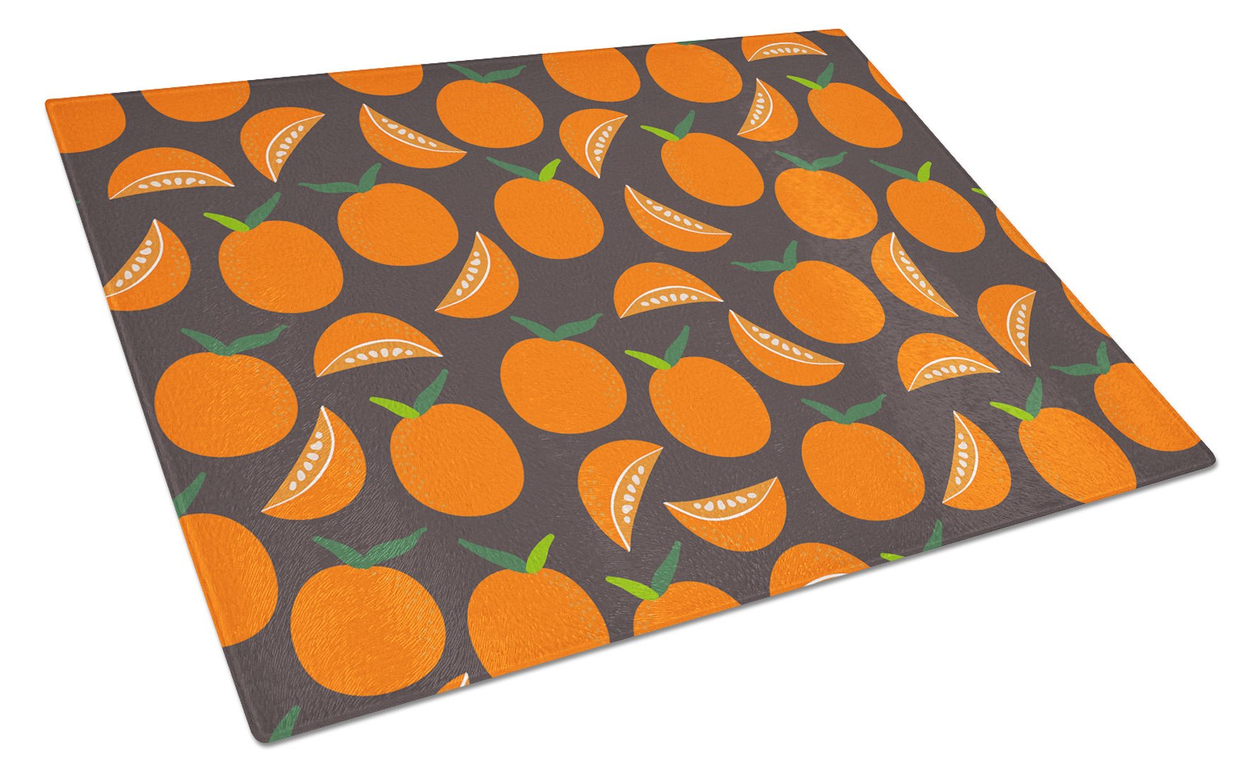 Oranges on Gray Cutting Board Tempered Glass Kitchen Cutting Surface, Heat Resistant Chopping, Non-Slip Feet, Food Prep & Serving
