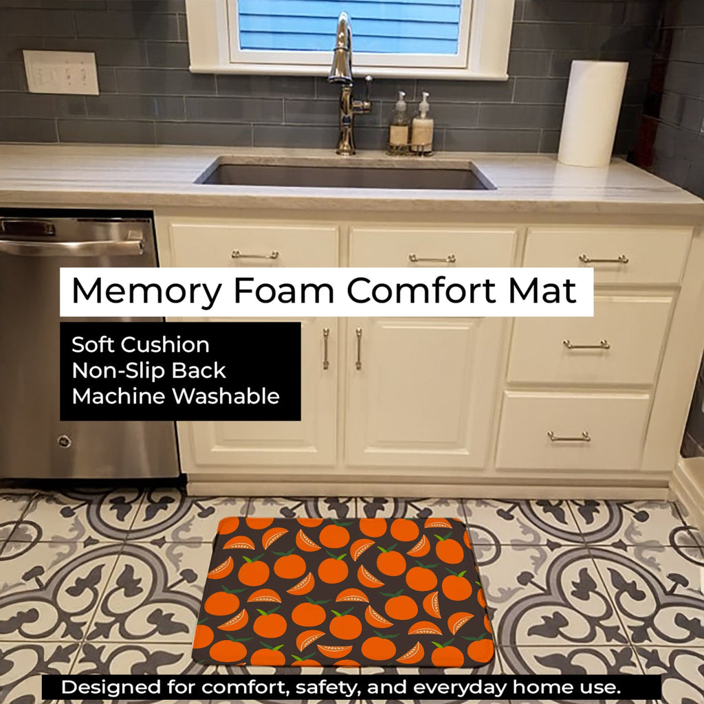 Oranges on Gray Memory Foam Kitchen Mat Machine Washable Anti-Fatigue Cushion Comfort Bath or Kitchen Rug
