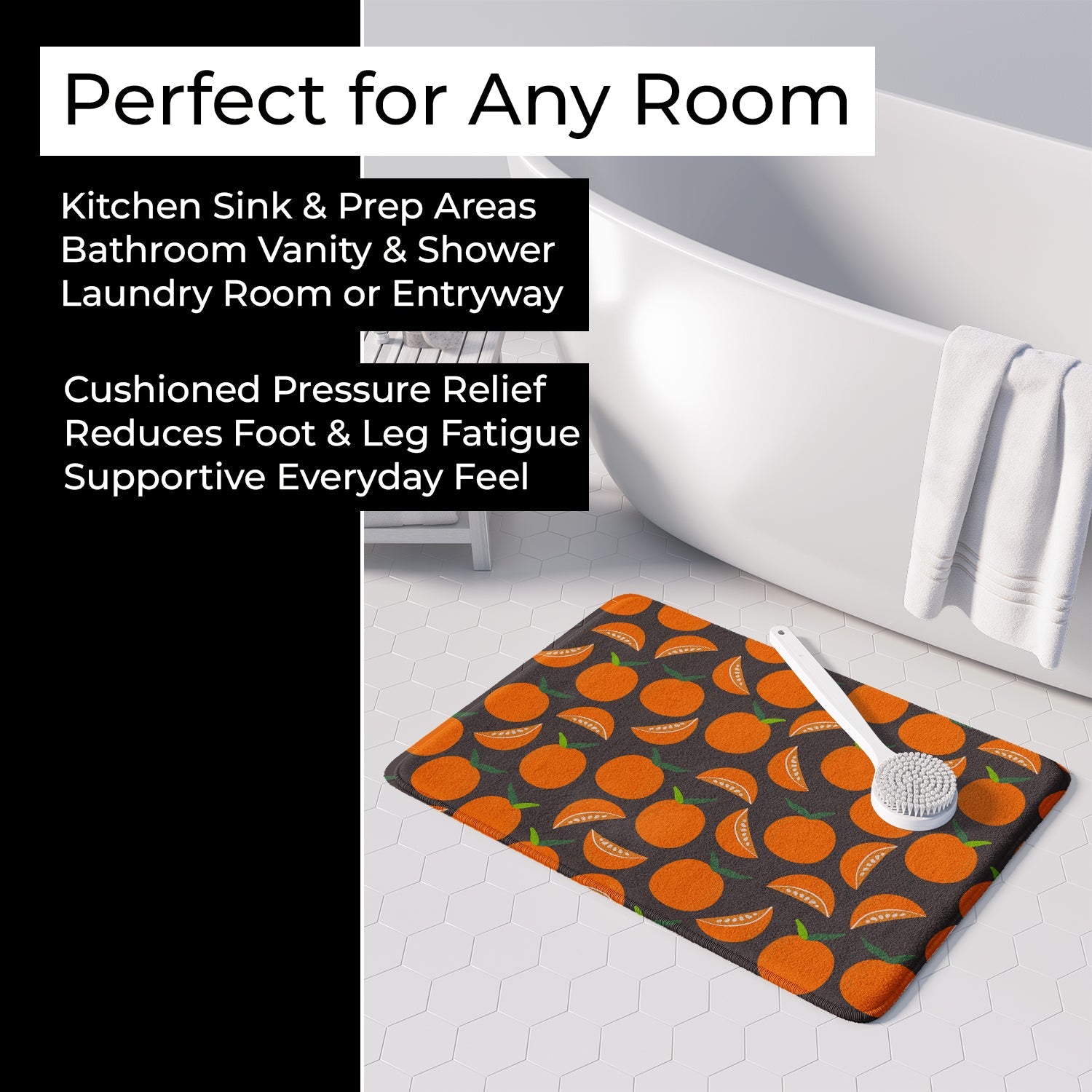 Oranges on Gray Memory Foam Kitchen Mat Machine Washable Anti-Fatigue Cushion Comfort Bath or Kitchen Rug
