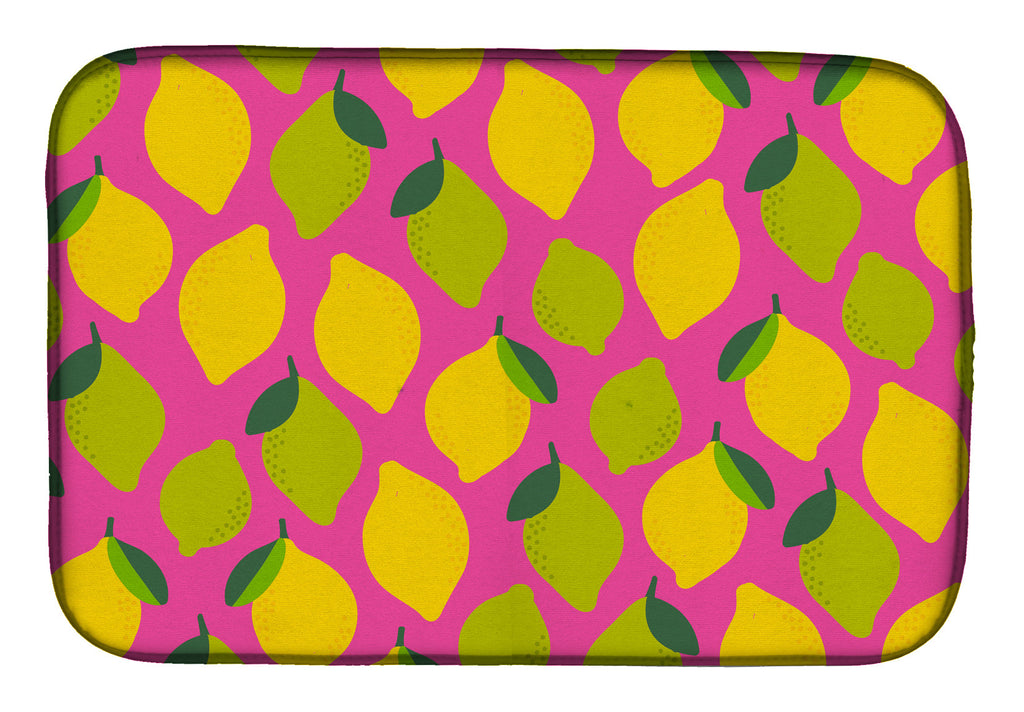 Lemons and Limes on Pink Dish Drying Mat Absorbent Dish Drying Mat Pad for Kitchen Counter Dish Drainer Mat for Countertop, 14 x 21", Multicolor