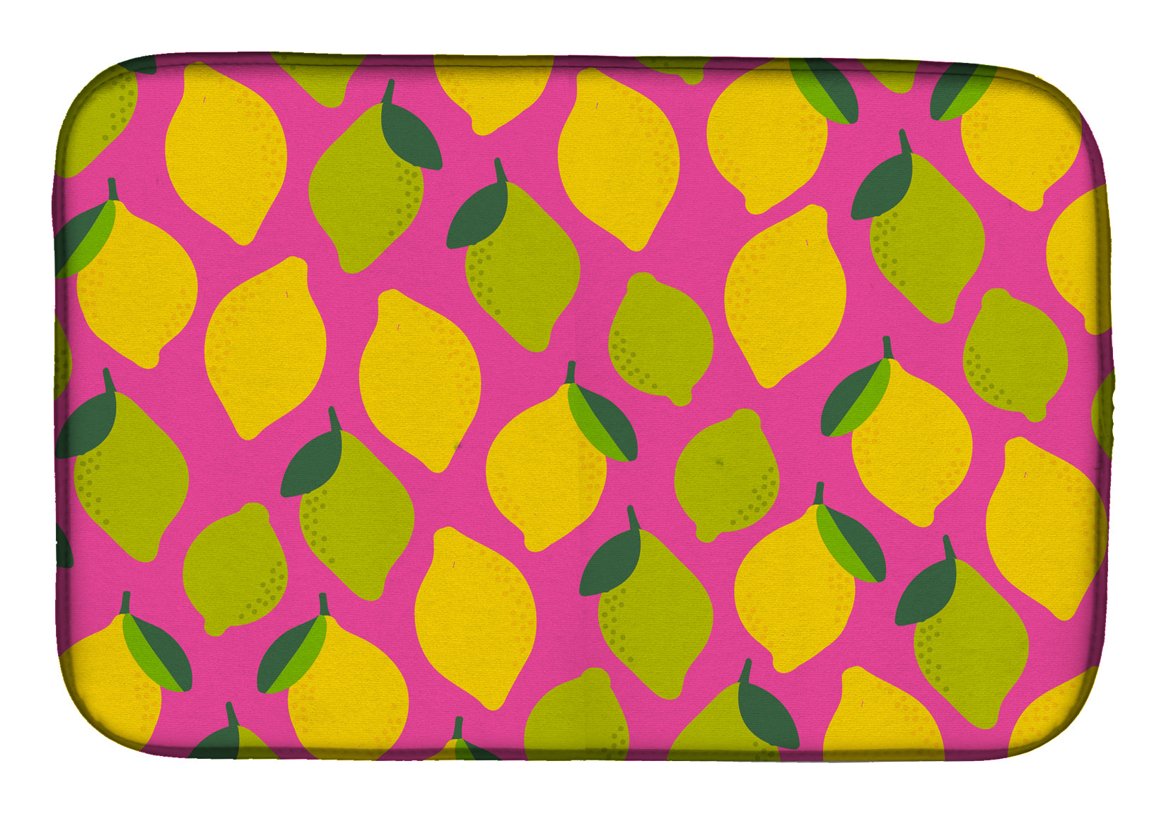 Lemons and Limes on Pink Dish Drying Mat Absorbent Dish Drying Mat Pad for Kitchen Counter Dish Drainer Mat for Countertop, 14 x 21", Multicolor