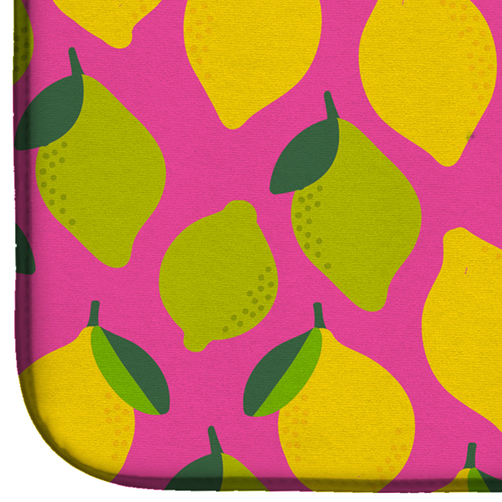 Lemons and Limes on Pink Dish Drying Mat Absorbent Dish Drying Mat Pad for Kitchen Counter Dish Drainer Mat for Countertop, 14 x 21", Multicolor