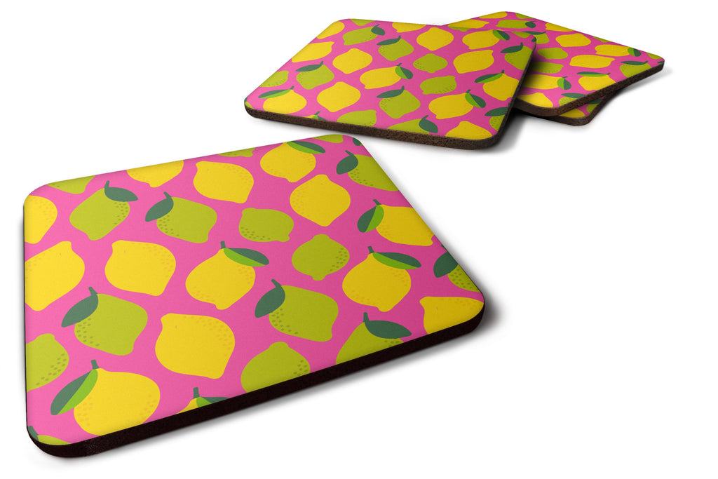 Lemons and Limes on Pink Foam Coasters Set of 4 Cup Coasters for Indoor Outdoor, Tabletop Protection, Anti Slip, Mouse pad Material