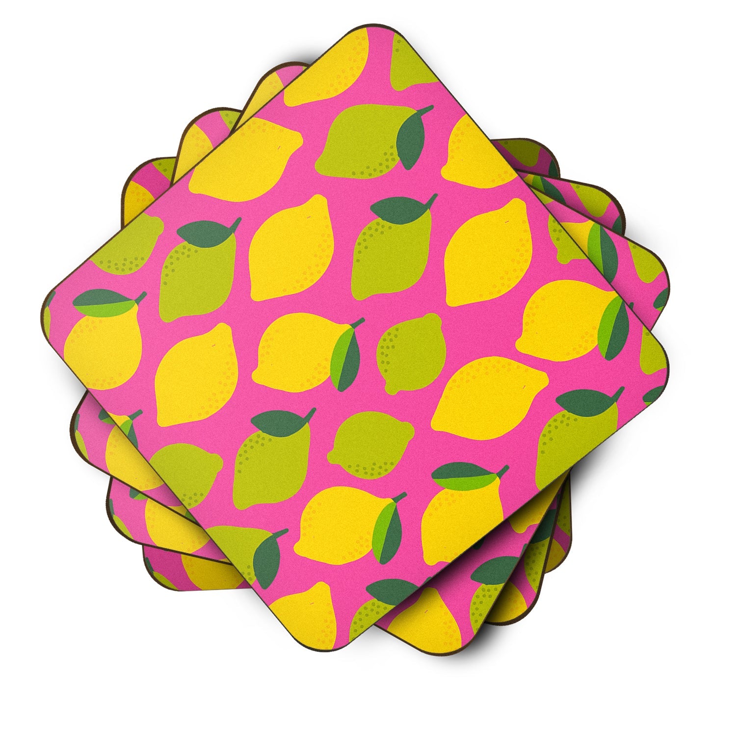 Lemons and Limes on Pink Foam Coasters Set of 4 Cup Coasters for Indoor Outdoor, Tabletop Protection, Anti Slip, Mouse pad Material