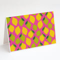 Lemons and Limes on Pink Greeting Cards Pack of 8 Blank Cards with Envelopes Whimsical A7 Size 5x7