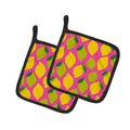 Lemons and Limes on Pink Pot Holder Set of 2 Heat Resistant Quilted Hot Pads 7.5 x 7.5 Inch, Insulated Kitchen Trivets for Cooking & Baking