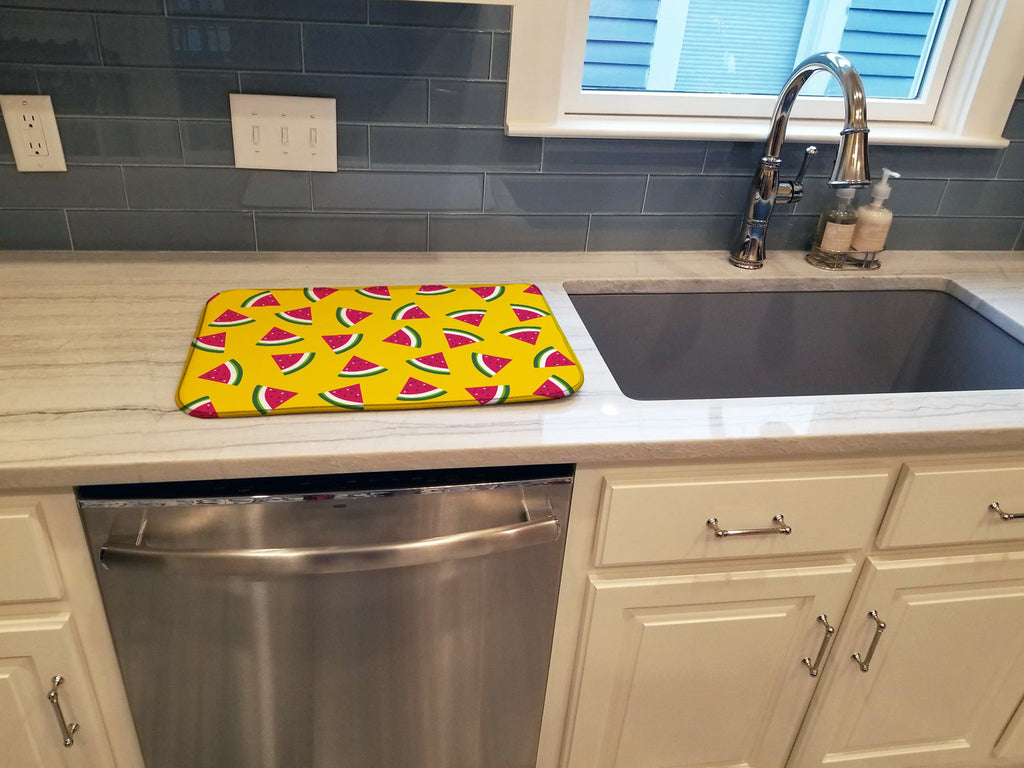 Watermelon on Yellow Dish Drying Mat Absorbent Dish Drying Mat Pad for Kitchen Counter Dish Drainer Mat for Countertop, 14 x 21", Multicolor