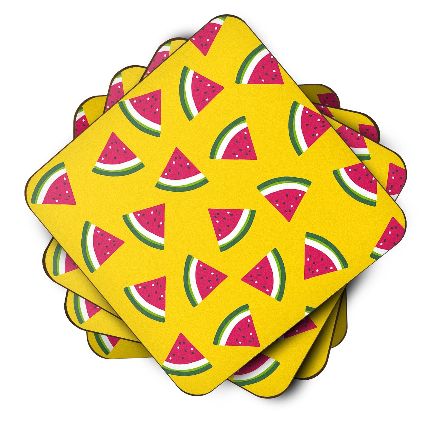 Watermelon on Yellow Foam Coasters Set of 4 Cup Coasters for Indoor Outdoor, Tabletop Protection, Anti Slip, Mouse pad Material