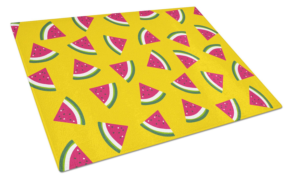 Watermelon on Yellow Cutting Board Tempered Glass Kitchen Cutting Surface, Heat Resistant Chopping, Non-Slip Feet, Food Prep & Serving