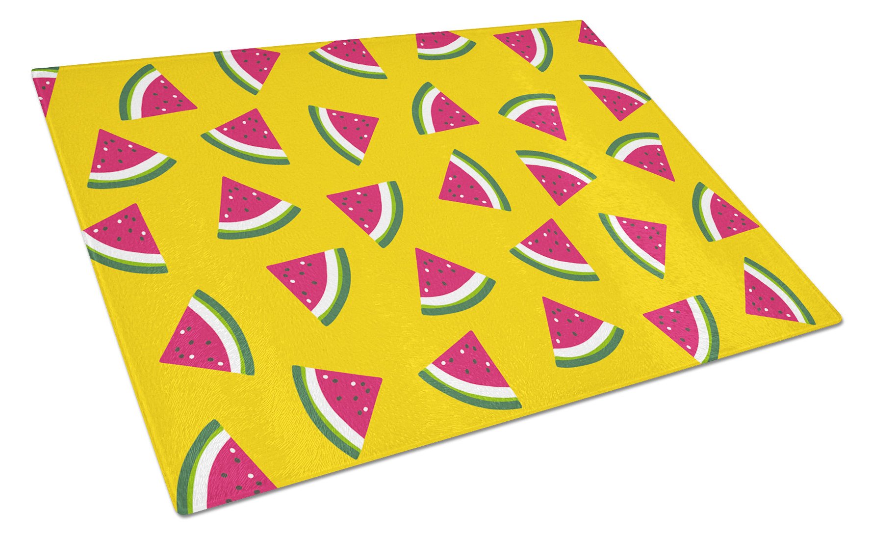 Watermelon on Yellow Cutting Board Tempered Glass Kitchen Cutting Surface, Heat Resistant Chopping, Non-Slip Feet, Food Prep & Serving