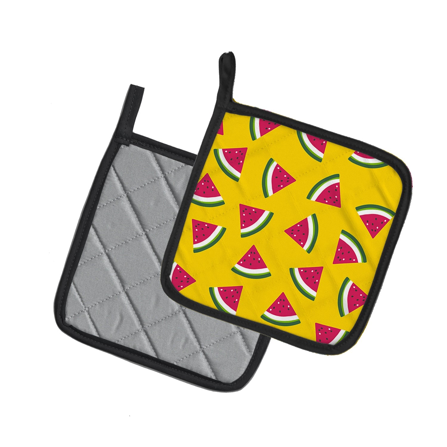 Watermelon on Yellow Pot Holder Set of 2 Heat Resistant Quilted Hot Pads 7.5 x 7.5 Inch, Insulated Kitchen Trivets for Cooking & Baking