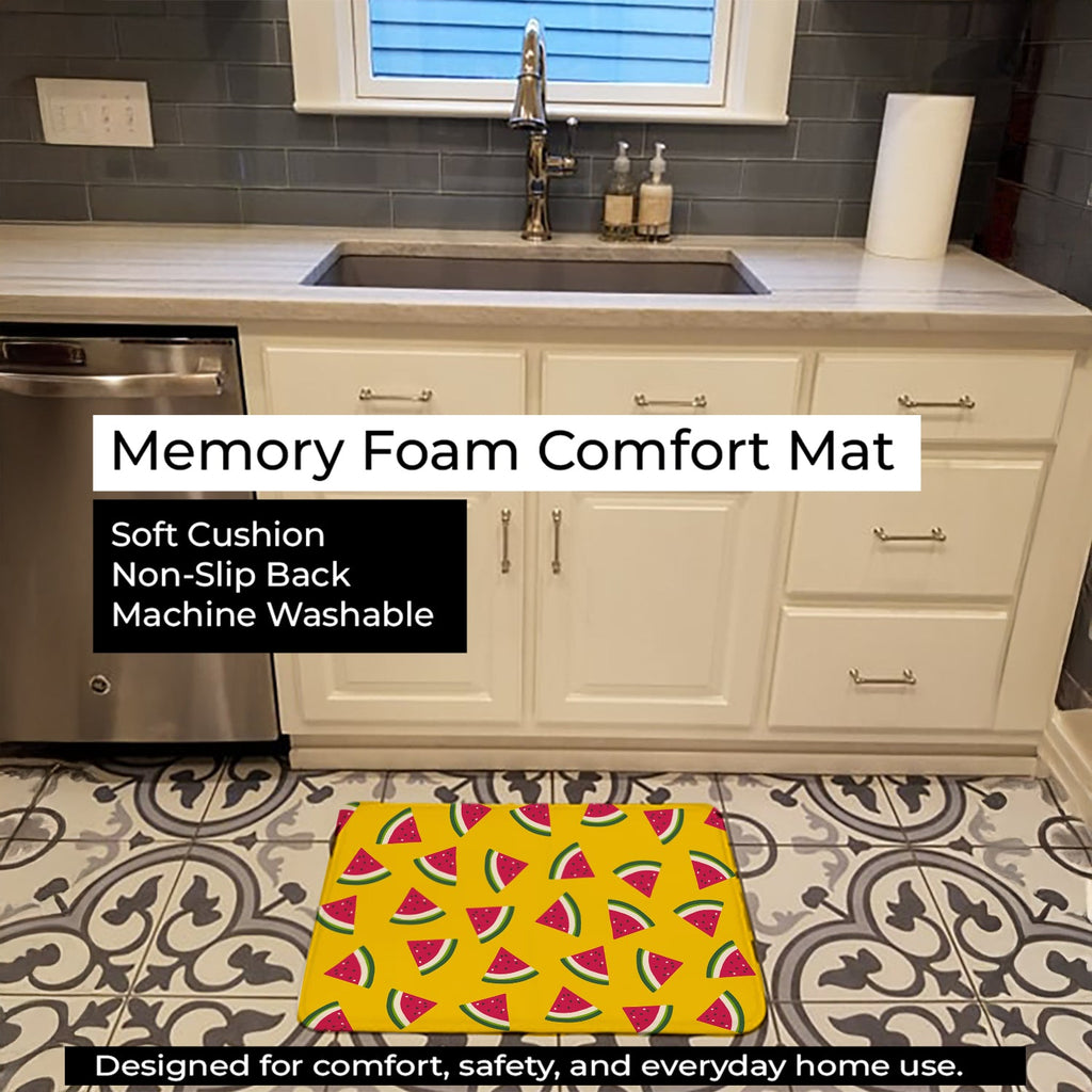 Watermelon on Yellow Memory Foam Kitchen Mat Machine Washable Anti-Fatigue Cushion Comfort Bath or Kitchen Rug