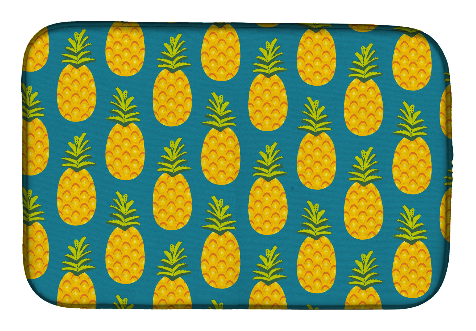 Pineapples on Teal Dish Drying Mat Absorbent Dish Drying Mat Pad for Kitchen Counter Dish Drainer Mat for Countertop, 14 x 21", Multicolor