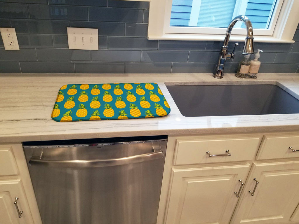 Pineapples on Teal Dish Drying Mat Absorbent Dish Drying Mat Pad for Kitchen Counter Dish Drainer Mat for Countertop, 14 x 21", Multicolor