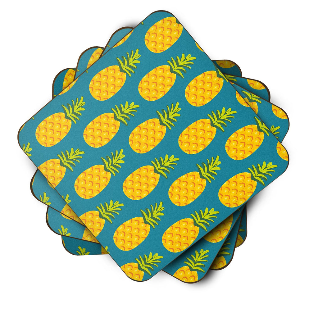 Pineapples on Teal Foam Coasters Set of 4 Cup Coasters for Indoor Outdoor, Tabletop Protection, Anti Slip, Mouse pad Material