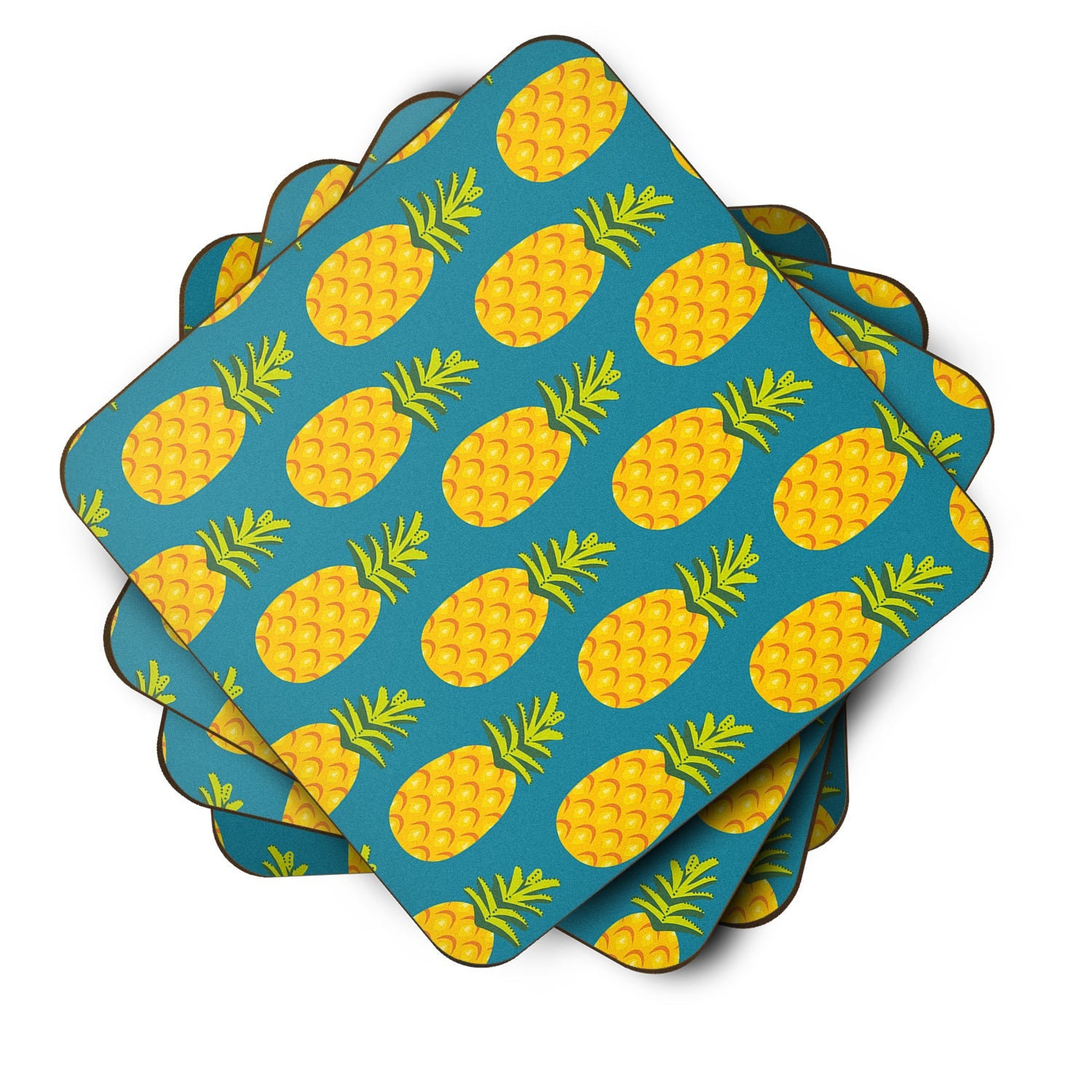 Pineapples on Teal Foam Coasters Set of 4 Cup Coasters for Indoor Outdoor, Tabletop Protection, Anti Slip, Mouse pad Material