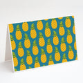 Pineapples on Teal Greeting Cards Pack of 8 Blank Cards with Envelopes Whimsical A7 Size 5x7