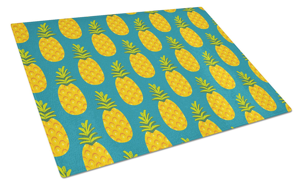 Pineapples on Teal Cutting Board Tempered Glass Kitchen Cutting Surface, Heat Resistant Chopping, Non-Slip Feet, Food Prep & Serving